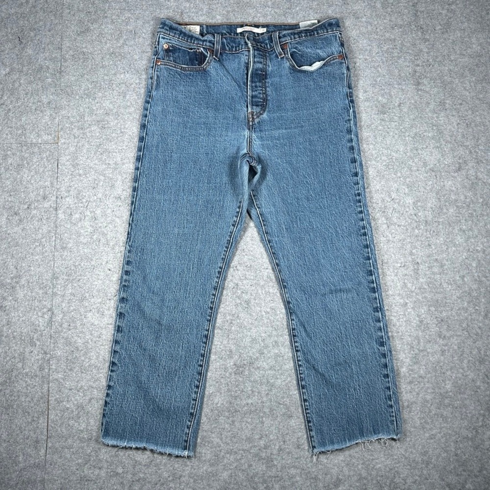 Levi Denim Jeans Women 31 Blue Wedgie Straight High Rise Raw Hem Stretch Casual